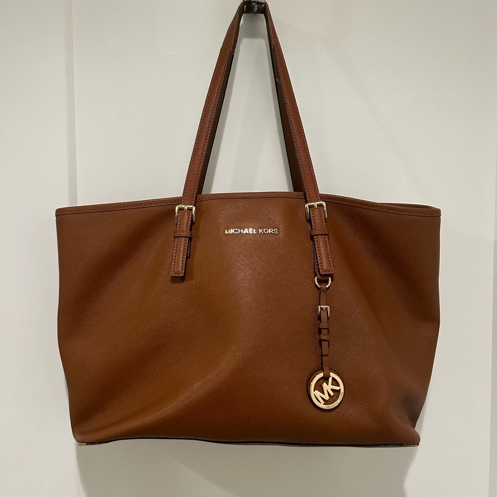 Michael Kors Brown Saffiano Leather Tote with Gold Hardware